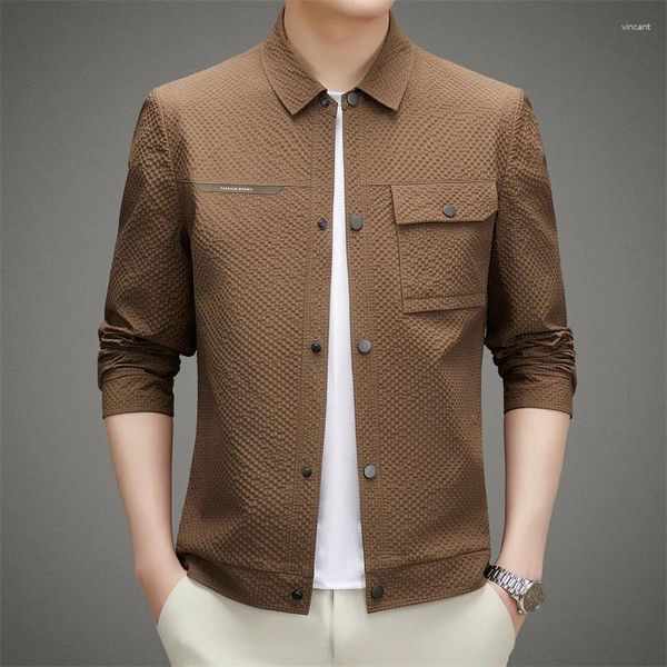 Giacche da uomo Giacca con colletto a camicia Primavera e autunno Cappotto a tasca singola Tendenza giovanile Versione coreana dell'acetato da lavoro