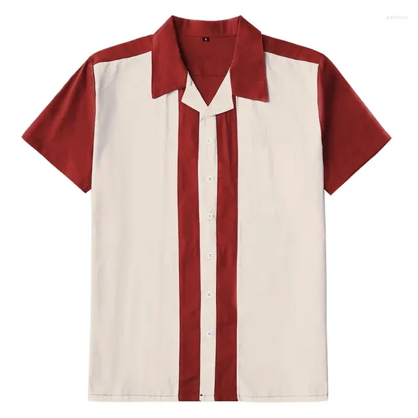 Мужские повседневные рубашки, винтажная мужская рубашка в стиле вестерн-панк в стиле ретро 1950-х годов, рубашка в стиле рокабилли с коротким рукавом, лоскутная мужская одежда