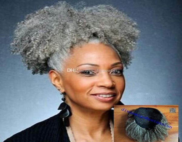 Afro Kinky Curly Weave Pferdeschwanz-Frisuren, Clip-Ins, graues Haar, Pferdeschwanz-Erweiterungen, Kordelzug-Pferdeschwanz, kurzes hohes Pony-Haar, 1349305