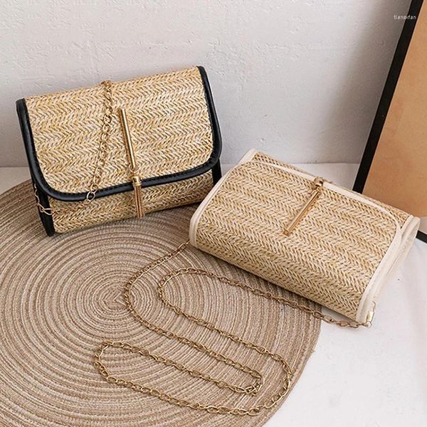 Bolsas de ombro simples femininas meninas bolsa de telefone móvel verão tecido mensageiro palha pequena praça moda praia