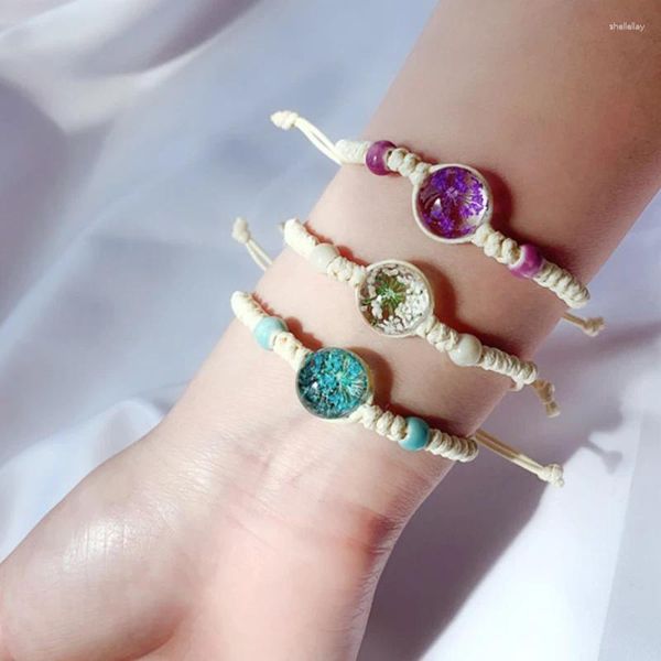 Charm-Armbänder, trendige getrocknete Blumen-Glaskugel für Frauen, Paar, Kristall-Armband, verstellbarer Riemen, handgefertigter Schmuck