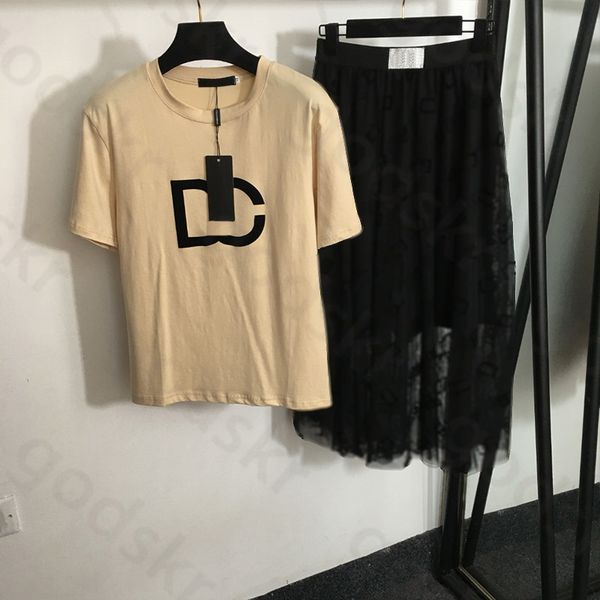 Рубашка с алфавитом, газовая юбка, женская модная свободная полуюбка с высокой талией, нерегулярное газовое платье, толстовка, комплект из 2 предметов