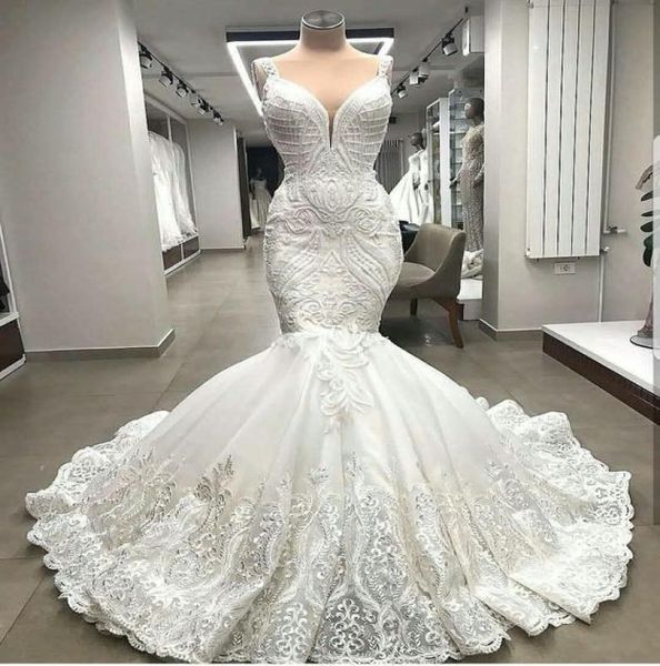 High end exclusivo renda sereia vestidos de casamento apliques dubai frisado vestidos de noiva feitos sob encomenda robe de mariee5266010
