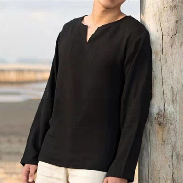 Magliette da uomo larghe casual da spiaggia tinta unita camicia a maniche lunghe colore puro moda top da uomo camicetta taglie forti per il tempo libero