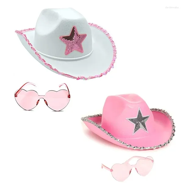 Berretti Cappelli da cowboy Star Paillettes Festa di compleanno Cowgirl Cappello da prestazione per adulti Cosplay