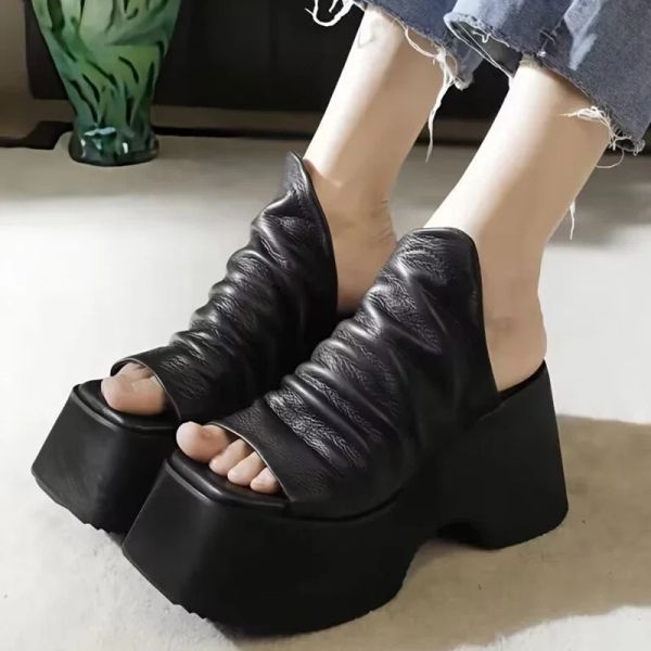 Hausschuhe 2023 Neue Sommer Chunky Platform Frauen Open Toe Panters Pantoffeln High Heels Schuhe Sandalen Flip Flops Sexy Pumps Objektträger Zapatillas Mujer