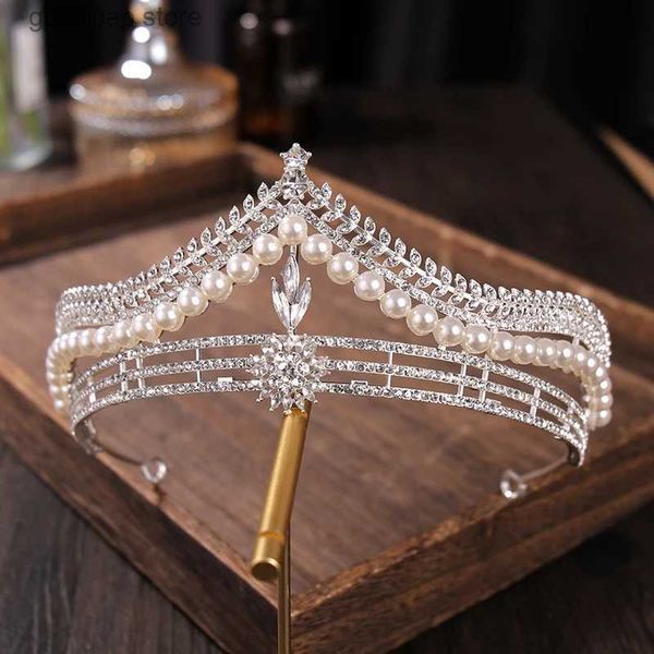 Diademi Barocco Perla di cristallo Diademi da sposa Diana Corona Strass Spettacolo Diadema Sposa Fascia Accessori per capelli da sposa Tiara De Noiva Y240319