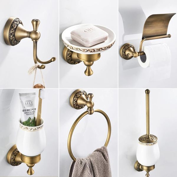 Banyo Aksesuarları Antika Bronz Havlu Raf Tuvalet Kağıdı Tutucu Sabun Tutucu Tutucu Tumle Tutucu Antika Bronz Elf4001 240312