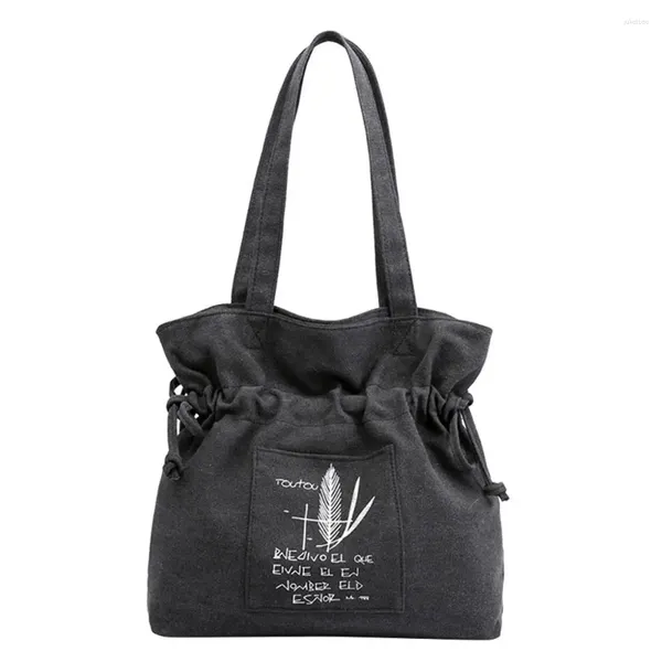 Totes Vintage Leinwand Feder Brief Muster Umhängetasche Frauen Damen Einzelne Messenger Bags Schwarz Weiß Reißverschluss Tote /E