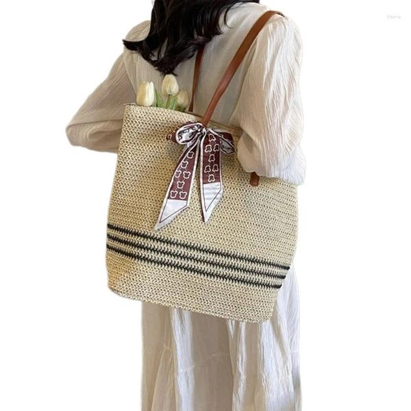 Totes Frauen Stroh Schulter Tasche Mode Strand Weibliche Sommer Handtasche Große Kapazität Rattan Mädchen Urlaub Casual