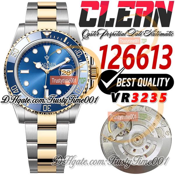 41mm 126613 VR3235 Relógio Masculino Automático Limpo CF Dois Tons Amarelo Ouro Cerâmica Moldura Azul Dial Marcadores de Pontos 904L SS Pulseira de Aço Super Edition Trustytime001 Relógios