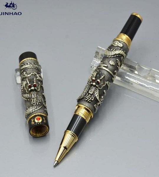 Top Luxury JINHAO Pen Unique Double Dragon Embossment Penna a sfera in metallo Roller Forniture per ufficio direzionali di alta qualità Scrittura liscia 3604254