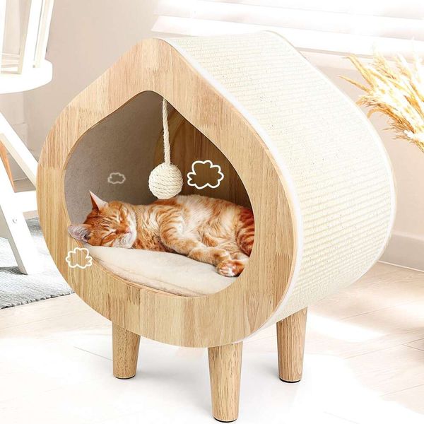 Casa, cama de caverna aconchegante, casa para arranhar, esconderijo, camas modernas para gatos, móveis para gatos internos - condomínio para animais de estimação com cama de gatinho