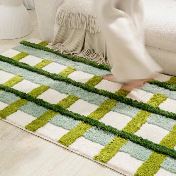 Tapetes verde xadrez artístico pastoral tufado tapete moda sofá área de cabeceira decoração antiderrapante moderna decoração de casa tapetes