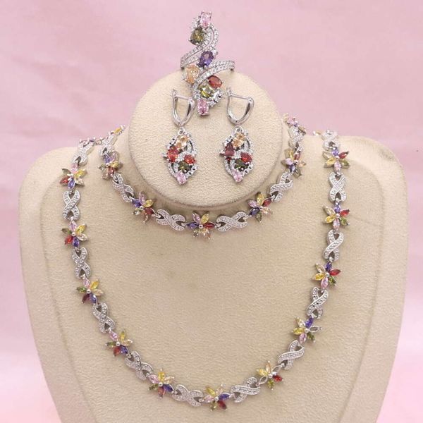 Наборы Sier для женщин, многоцветные серьги с цирконом, браслет, кулон, ожерелье, кольцо, свадебные украшения
