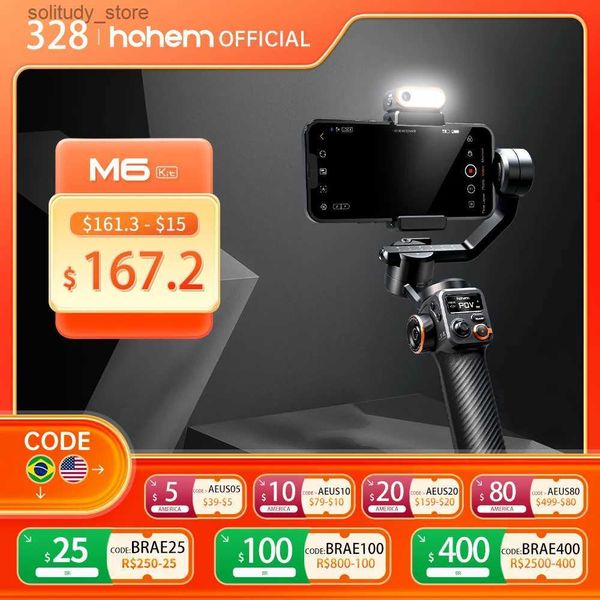 Stabilizatörler Hohem ISTEADE M6 KIT Akıllı Telefonlar İçin Kullanılır 3 Eksenli Evrensel Eklemler AI İzleyiciler Işıkları Doldurun İPhone 15 Pro Max ve Android Stabilizer Q240319