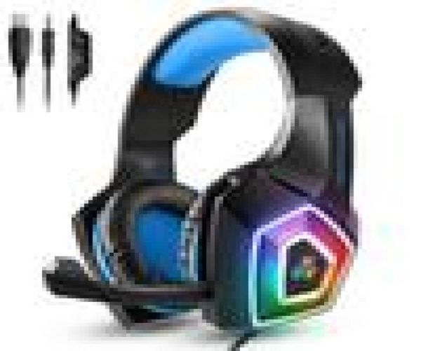 Fone de ouvido para jogos V1 colorido luminoso sobre fones de ouvido com controle com fio com microfone LED Light Casque Gamer Headset para PC Xbox One gamer4080108