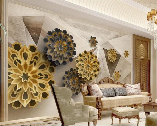 Обои на заказ самоклеящиеся обои модный многоугольник 3D ретро абстрактный цветок ТВ фон стены гостиная спальня фрески водонепроницаемые