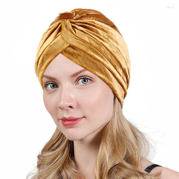 Abbigliamento etnico Velluto Musulmano Turbante Cap Islam Testa Avvolge Cofano Foulard Pieghettato Cappello Donna Sotto Sciarpa Caps