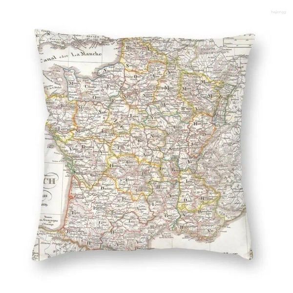 Travesseiro Mapa Vintage da França Capas Sofá Decoração de Casa Europa Geométrica Capa Quadrada 40x40cm