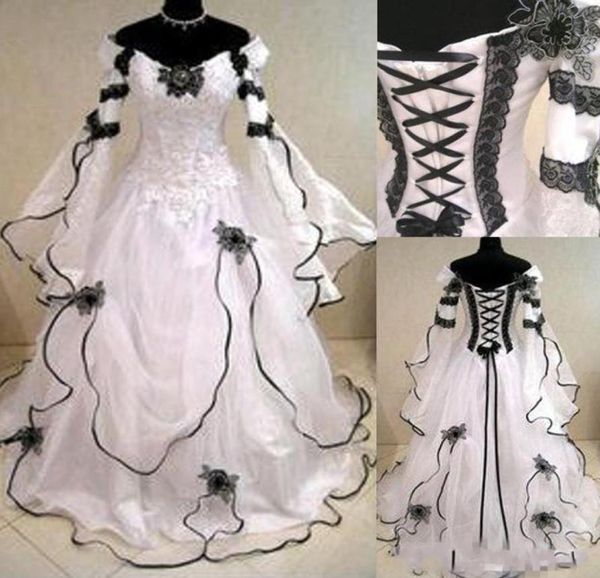 Vintage uma linha princesa gótico vestidos de casamento rendas vestidos de noiva mangas compridas fada boho vestido de casamento barato novia8736626