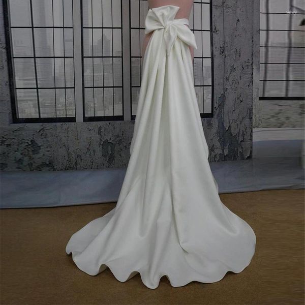 Saias separadas branco cetim arco vestido de casamento nós temperamento removível vestidos de noiva longo plissado cauda 2024