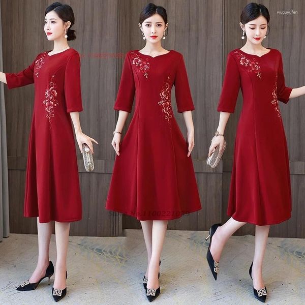 Roupas étnicas 2024 Tradicional Chinês Vintage Vestido Melhorado Qipao Cheongsam National Flower Bordado Casamento Noite Vestido