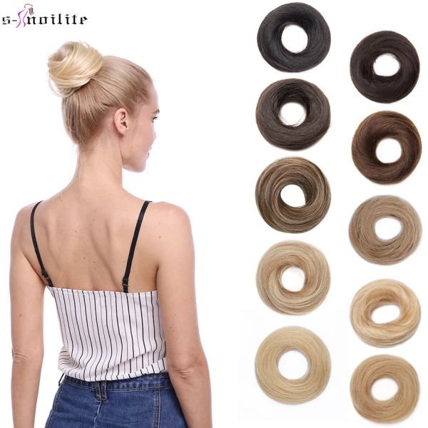 Franja snoilite chignon hairpiece elástico de borracha cabelo humano chignon bun rabo de cavalo peças de cabelo donut chignon extensão do cabelo