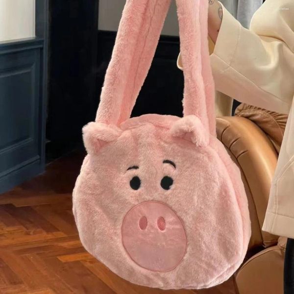 Totes mulheres bolsa de ombro de porco de pelúcia menina grande capacidade bolsa de boneca fofa