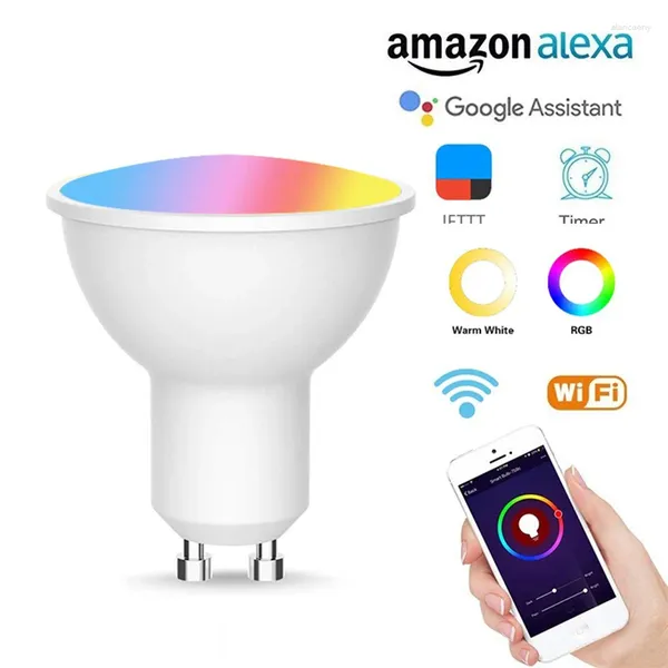 Controle Home Inteligente Tuya Gu10 Spotlight Wifi Lâmpada para Alexa 5W RGB CW Iluminação de aplicativo doméstico