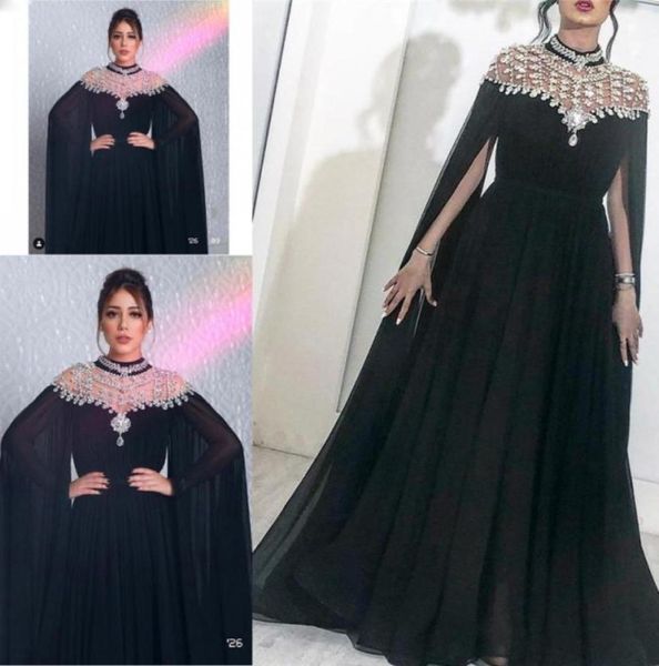 Черные мусульманские вечерние платья 2020 года с высоким воротником и кристаллами из шифона Дубай Кфтан Вечернее платье из Саудовской Аравии Длинное платье для выпускного вечера5543630