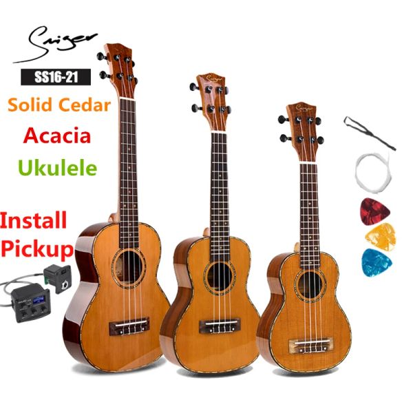 Chitarra Ukulele 21 24 26 pollici Massello di Cedro Acacia Mini Soprano Elettrico Concerto Tenore Chitarra Acustica 4 Corde Ukulele Highgloss