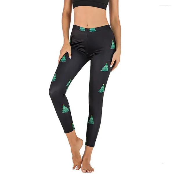 Abiti da yoga 2024 Pantaloni con stampa dell'albero di Natale per le donne Leggings scarni elastici alti Sport Abbigliamento da corsa Leggins Deporte Mujer