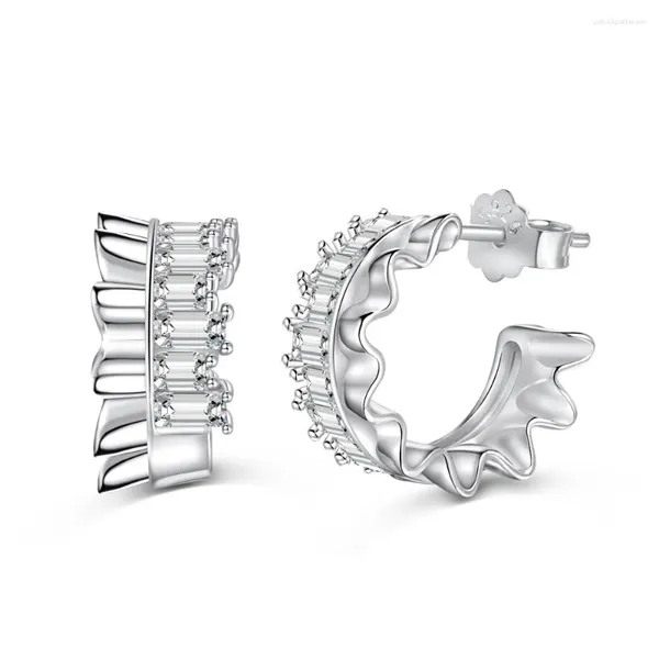 Серьги-гвоздики Корейская версия из стерлингового серебра S925 женская с плиссированным кружевом и инкрустацией цирконием - это модно