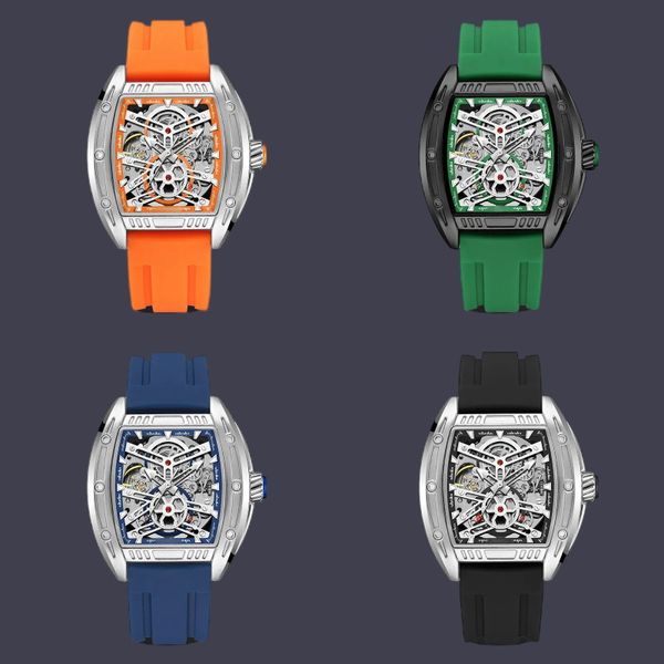 Moda Kaplama Gümüş Saatler Otomatik Mekanik Hareket Erkekler Lüks Saat Kare İskelet Aydınlık Tam Paslanmaz Çelik Tasarımcı Kol saati Hediye SB060 C4