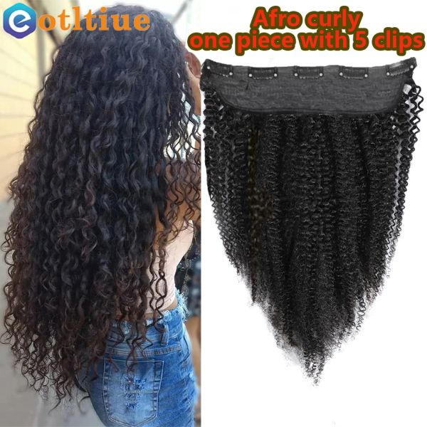 Peça afro encaracolado clipe em extensões de cabelo humano uma peça 5 clipes brasileiro 100% encaracolado macio uma peça natural extensões de cabelo humano