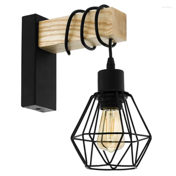 Lampada da parete in legno americano con rivestimento in ferro E27, supporto per portico, corridoio, camera da letto, comodino, soggiorno in famiglia, vento industriale