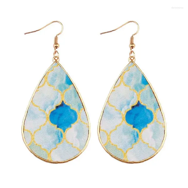 Ohrstecker ZWPON Barock Designer Blumenmuster PU Leder Big Teardrop Gold Farbe Zinklegierung Rahmen für Frau Schmuck