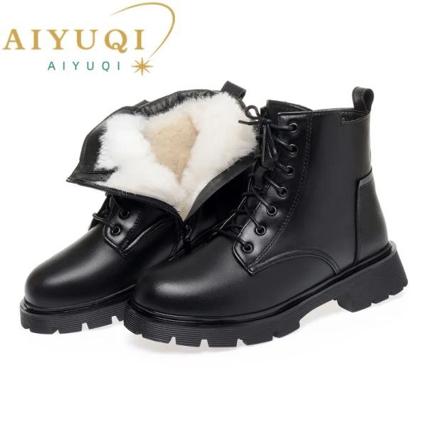 Stivali da donna stivali invernali in pelle genuina 2023 Nuova lana di lana di lana calda stivali caviglie di grandi dimensioni British Women Boots