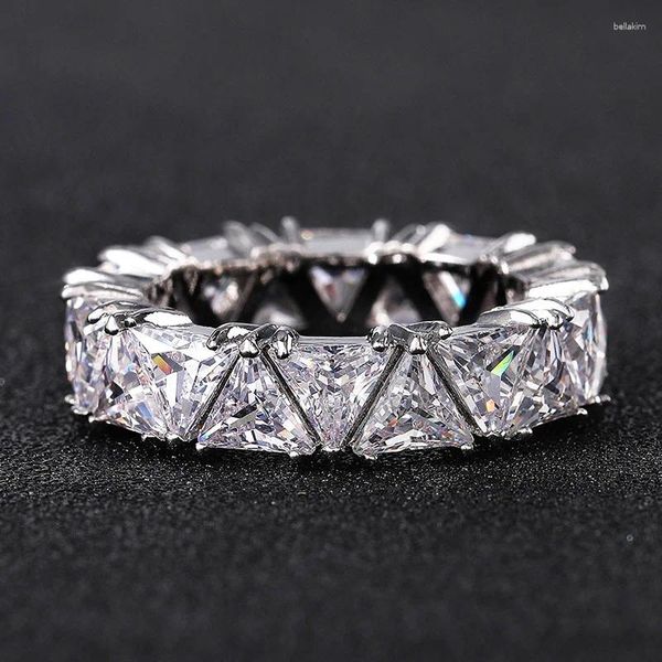 Cluster Ringe 2024 Luxus Dreieck Zirkon S925 Sterling Silber Ästhetische Ewigkeit Band Ring Für Frauen Jahrestag Geschenk Schmuck Großhandel