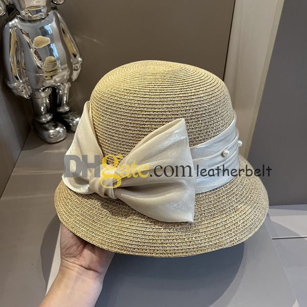Chapéu balde com lenço de seda luxo pérola chapéu de palha carta aba mesquinha boné de pescador verão respirável férias chapéu de sol