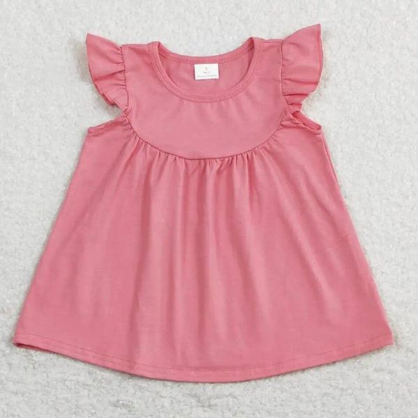 Комплекты одежды RTS для маленьких девочек, оптовая продажа, туника с развевающимися рукавами, розово-красный цвет, молочные шелковые рубашки, топы, весеннее детское платье