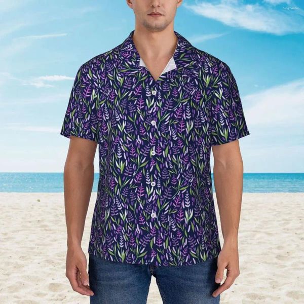 Camicie casual da uomo Camicia hawaiana Beach Camicette viola e rosa lavanda Stampa floreale Abbigliamento vintage a maniche corte da uomo traspirante