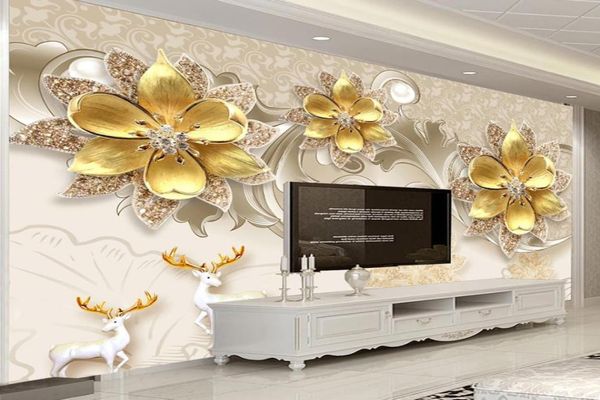 Пользовательские 3D обои в европейском стиле, ювелирные изделия, цветы, настенная живопись для гостиной, ТВ-фон, настенная бумага, домашний декор5704186