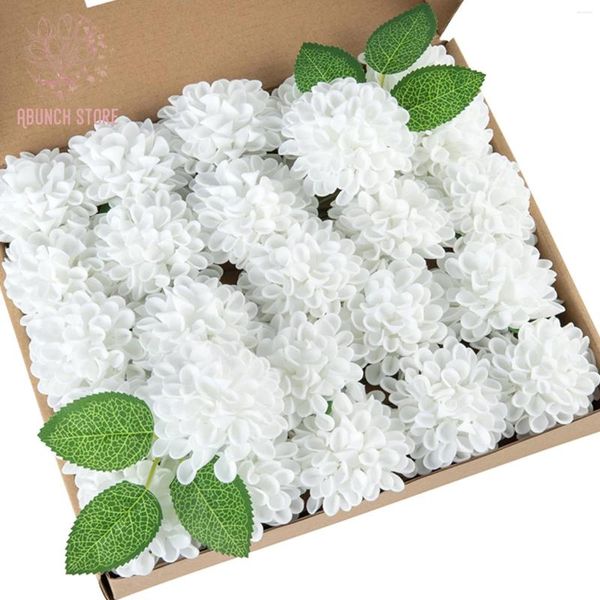 Flores decorativas 25 pcs espuma artificial dália decoração de casamento buquê de flores de noiva falso hortênsia com hastes mesas de festa decoração de casa