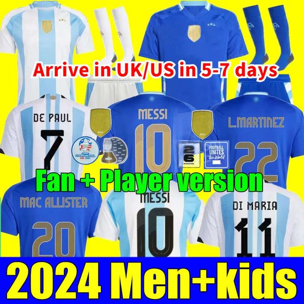 2024 Argentina 3 estrelas Jerseys de fãs comemorativos Player versão Messis Dybala di Maria Martinez de Paul Maradona Kit Kit Men 2024 Copa America Cup