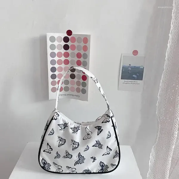 Сумки-тоут, повседневная женская сумка-багет, модный дизайн, с узором бабочки, женские сумки под подмышками, винтажная женская сумка-бродяга из полиэстера