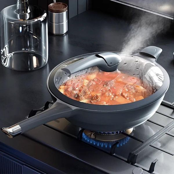 Panelas Micropressão Frigideira Antiaderente Panelas e Conjunto Cozinha Panelas Fogão de Indução Fogão a Gás Universal Wok Steak