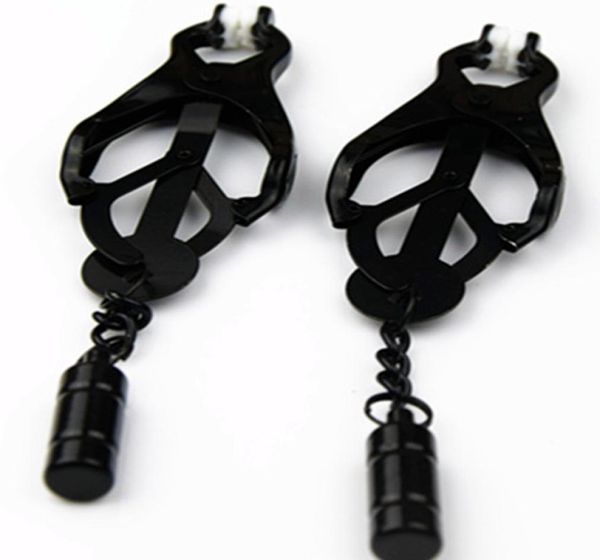 Morsetti per capezzoli in metallo nero Clip per seno Bondage Schiavo Flirtare Giocattoli in giochi per adulti Coppie Giocattoli sessuali per donne e uomini9281361