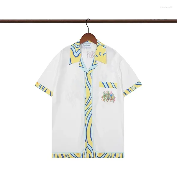 Camisas casuais masculinas camisa dos desenhos animados 2024 poliéster fino botão oversize homens mulheres lapela colarinho manga curta